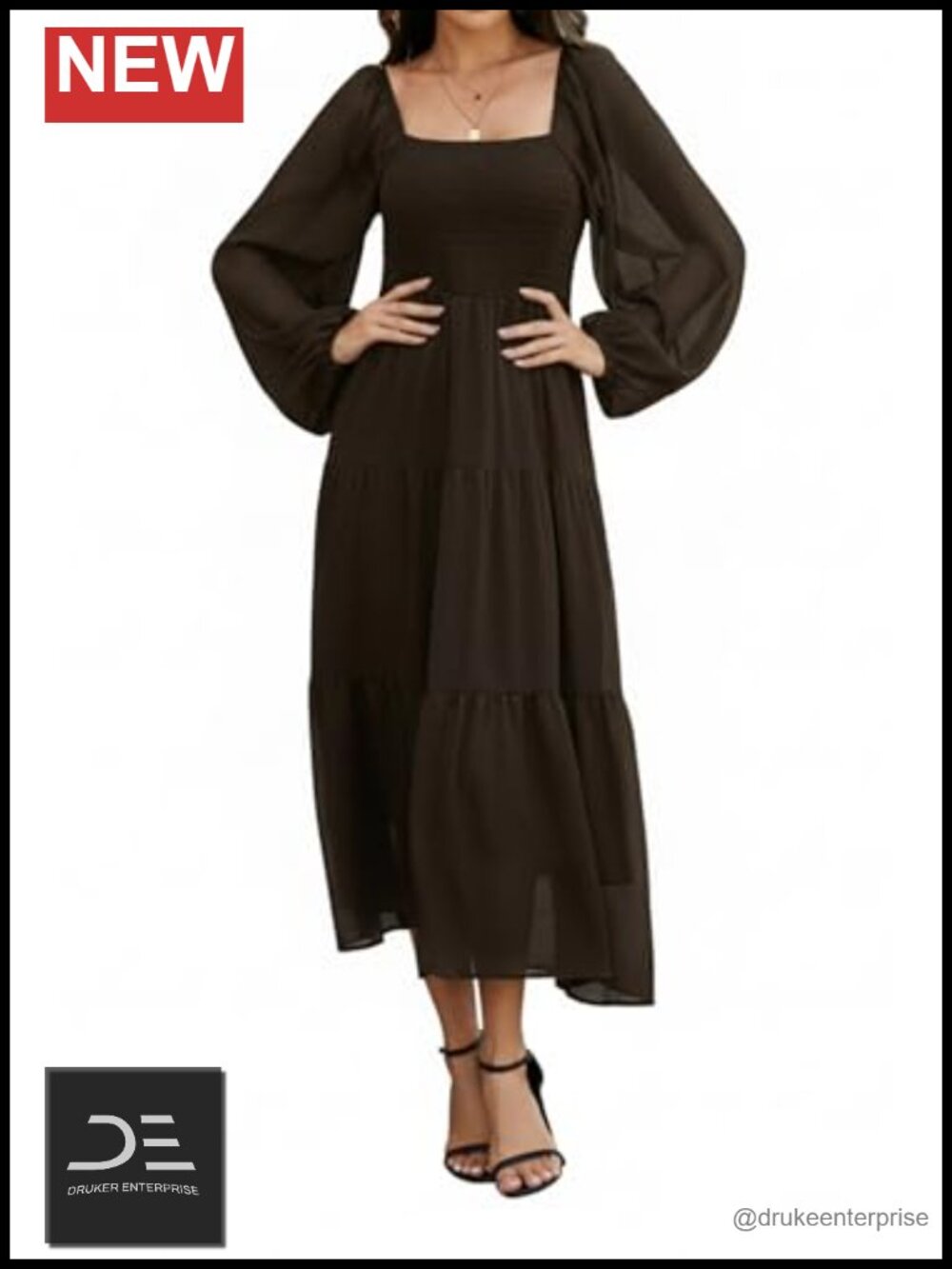 Boho Maxi Dress Long Sheer Puff Sleeve Smocked Square Neck Tiered